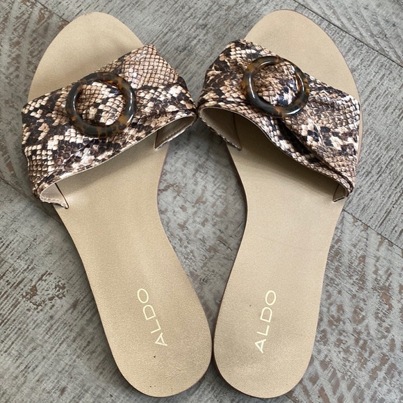Womens Aldo Flats Sandals Slip Ons Snake Print - Picture 1 of 7
